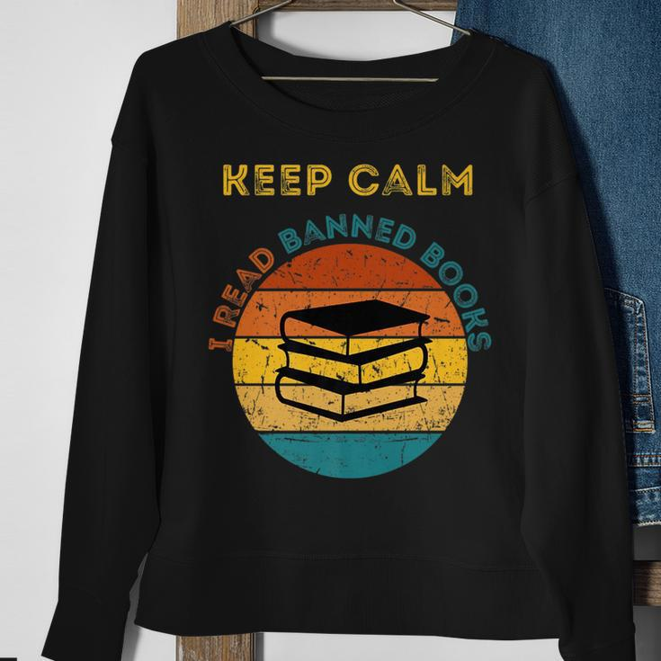 Funny Keep Calm I Read Banned Books Book Lovers Sweatshirt Gifts for Old Women