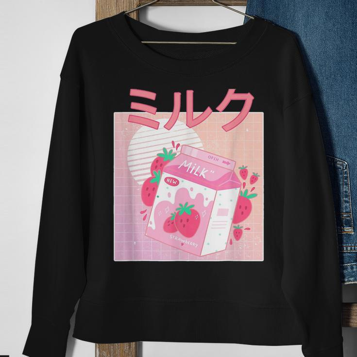 Funny Retro 90S Japanese Kawaii Strawberry Milk Shake Carton 90S Vintage Designs Funny Gifts Sweatshirt Gifts for Old Women