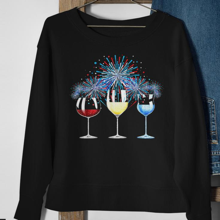 Funny Wine Glass Red White Blue Firework Happy 4Th Of July Sweatshirt Gifts for Old Women