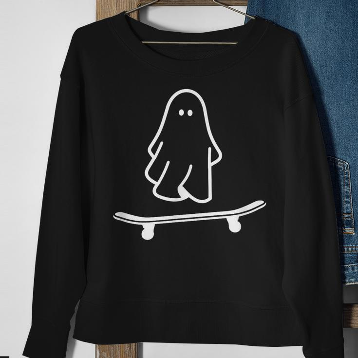 Ghost Skateboard Lazy Halloween Costume Skateboarding Sweatshirt Gifts for Old Women