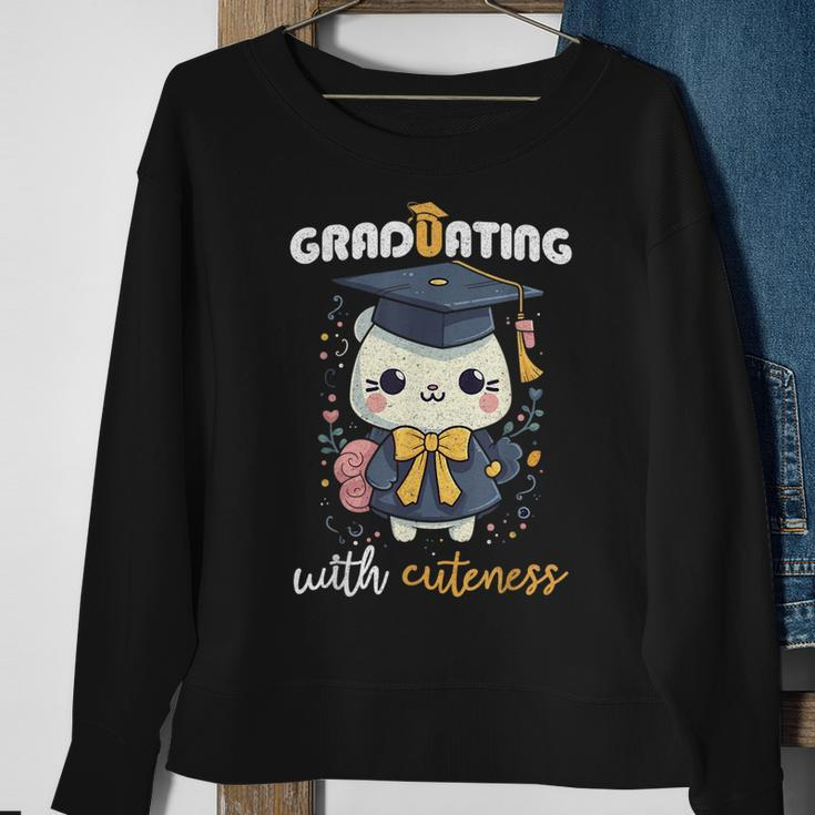 Graduating With Cuteness Kawaii Cat Graduation 2023 Sweatshirt Gifts for Old Women