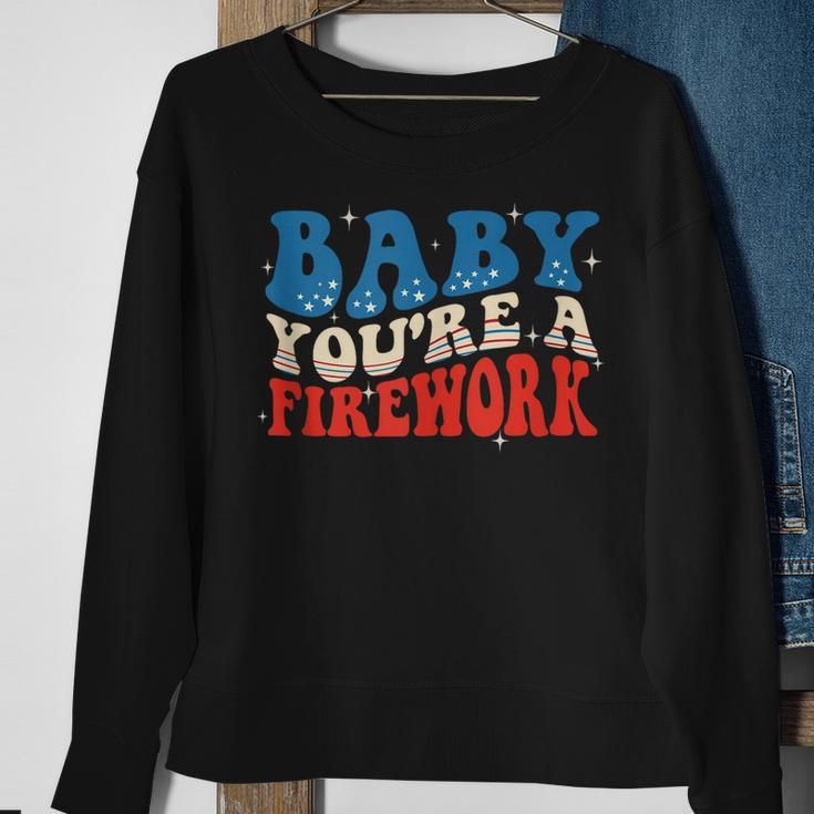 Groovy Baby Youre A Firework 4Th Of July American Flag Sweatshirt Gifts for Old Women