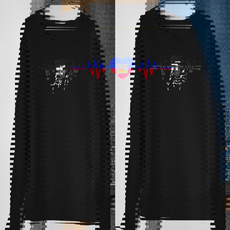 Haiti Heritage Roots Proud Heartbeat Haitian Flag Pride Sweatshirt Gifts for Old Women