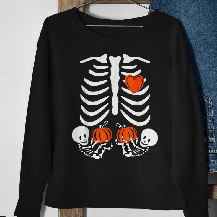 Halloween Twin Pregnant Skeleton Twins Baby Xray Rib Cage Sweatshirt Gifts for Old Women