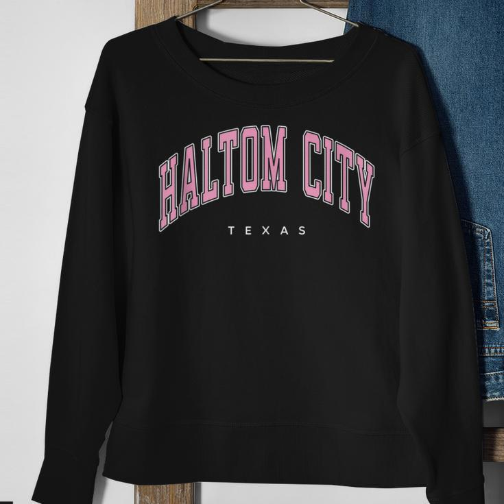 Haltom City Texas Tx Varsity Style Pink Text Sweatshirt Gifts for Old Women