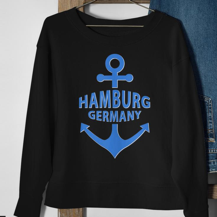 Hamburg Germany Port City Blue Anchor Design Sweatshirt Gifts for Old Women