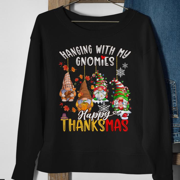 Hanging With My Gnomies Happy Thanksmas Thanksgiving Xmas Sweatshirt Gifts for Old Women