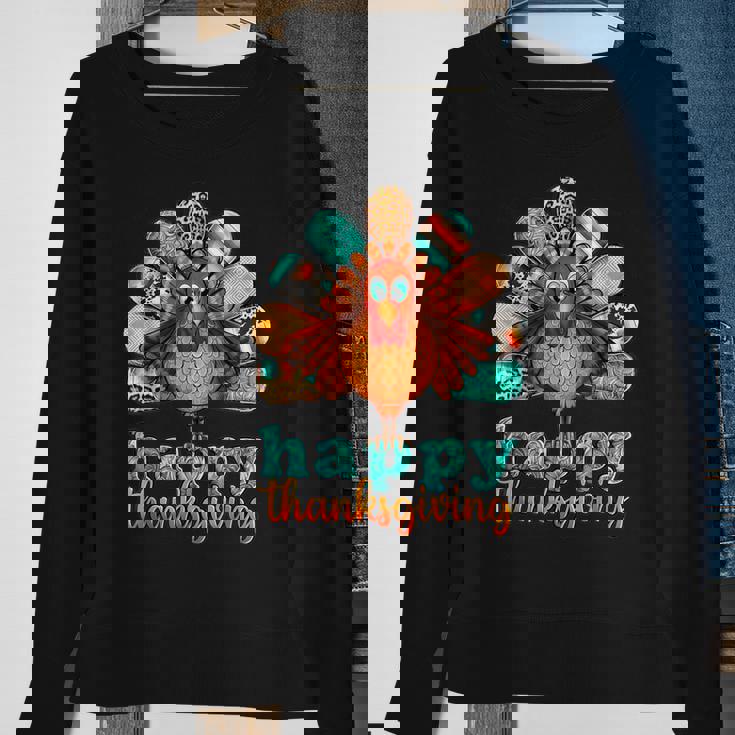 Happy Thanksgiving Turkey Day Leopard Holiday Sweatshirt Gifts for Old Women