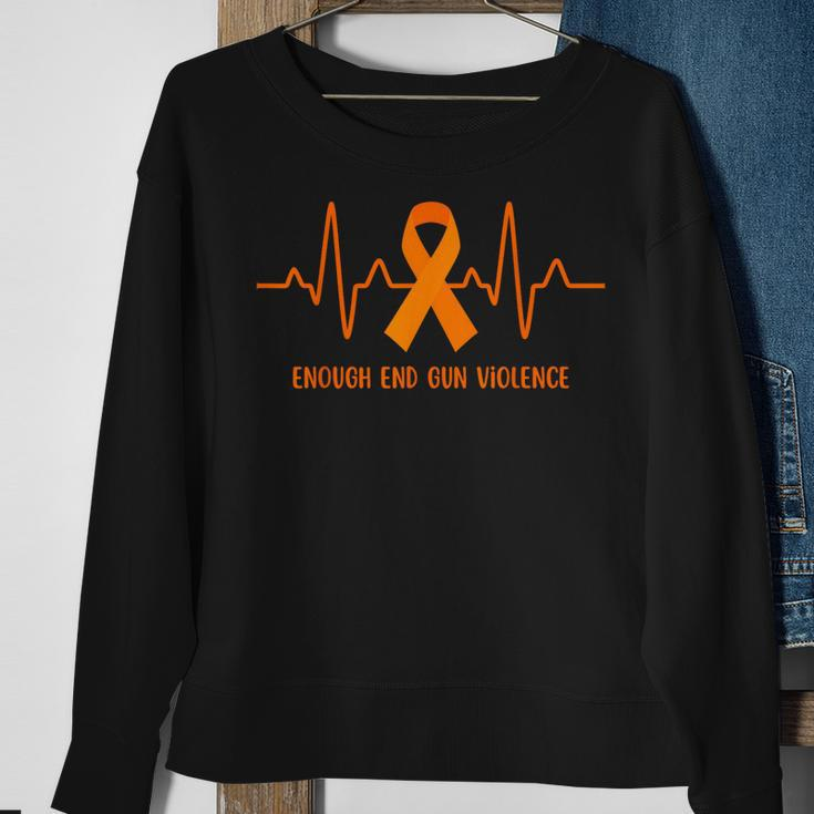 Heartbeat Enough End Gun Violence Awareness Orange Ribbon Sweatshirt Gifts for Old Women