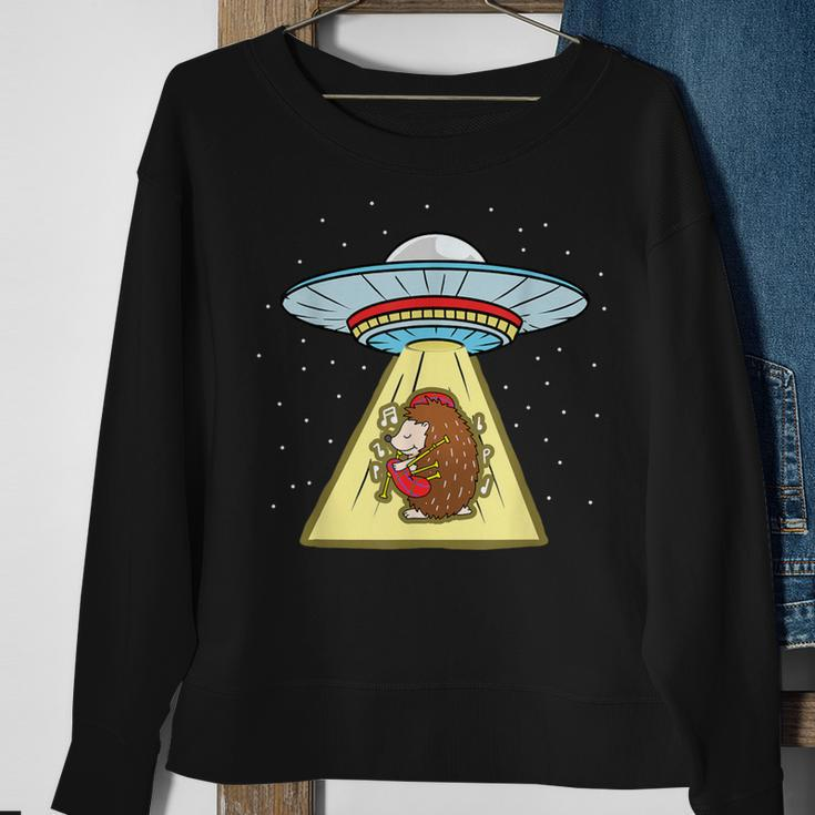 Hedgehog Playing Bagpipe Ufo Abduction Sweatshirt Gifts for Old Women