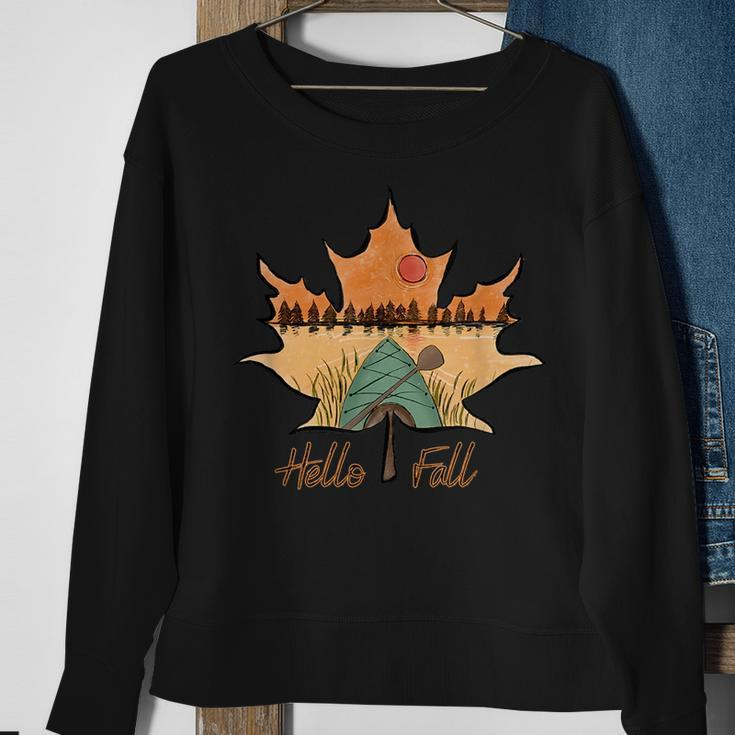 Hello Fall Scene Canoe Trees Autumn Peaceful Sweatshirt Gifts for Old Women