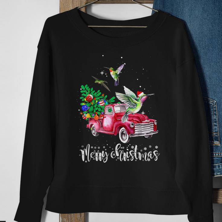 Hummingbird Christmas Ride Red Truck Sweatshirt Gifts for Old Women