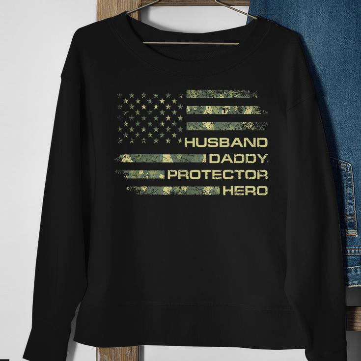 Husband Daddy Protector Hero Fathers Day Camo American Flag Sweatshirt Gifts for Old Women