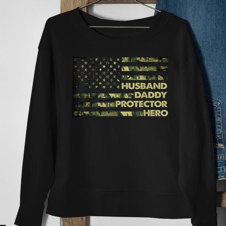 Husband Daddy Protector Hero For Men Camo Us Flag Sweatshirt Gifts for Old Women