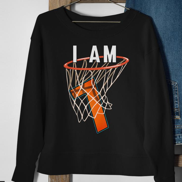 I Am 7 Basketball Themed 7Th Birthday Party Celebration Sweatshirt Gifts for Old Women