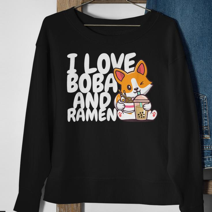 I Love Boba For Milk Tea Lover And Ramen For Food Lover Gift Sweatshirt Gifts for Old Women