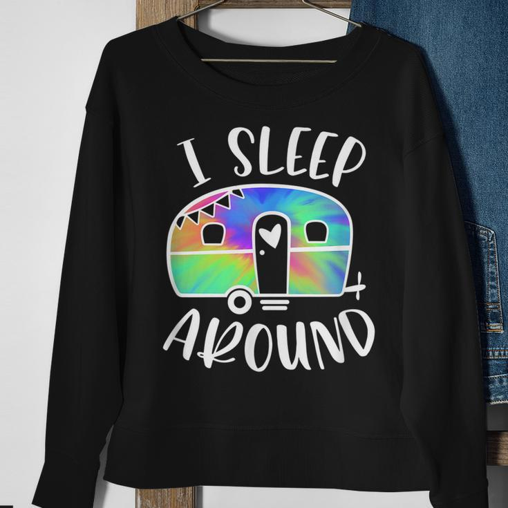 I Sleep Around Funny Tiedye Camper Camping Adventure Sweatshirt Gifts for Old Women