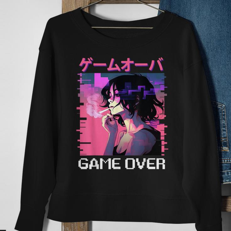 Japanese Vaporwave Sad Anime Girl Game Over Indie Aesthetic Sweatshirt Gifts for Old Women