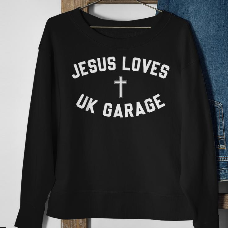Jesus Loves Uk Garage Crucifix Sweatshirt Gifts for Old Women