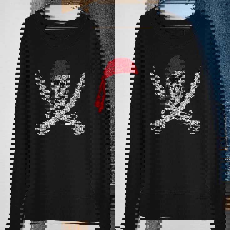 Jolly Roger Pirate Skull And Cutlasses Flag Distressed Sweatshirt Gifts for Old Women