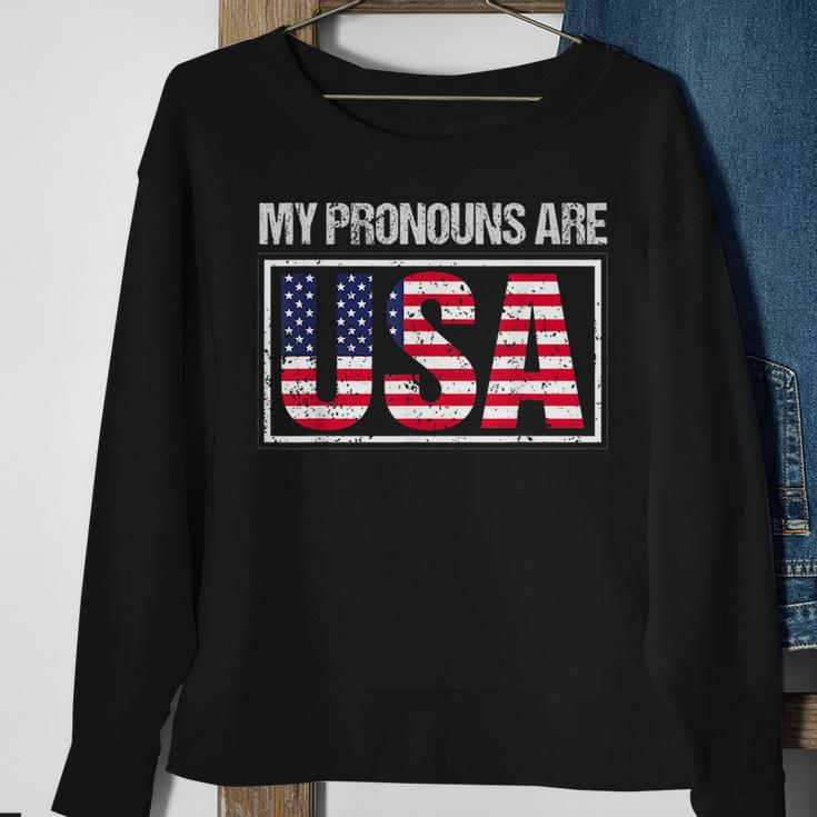 July 4Th My Pronouns Are Usa Funny Patriotic Us Flag Gift For Mens Sweatshirt Gifts for Old Women