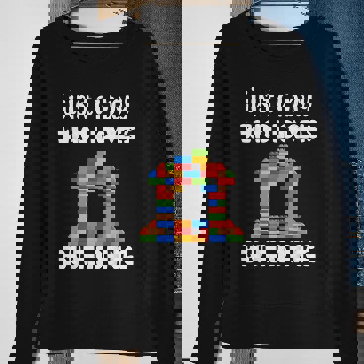 Just A Boy Who Loves Building Blocks Master Builder Sweatshirt Gifts for Old Women
