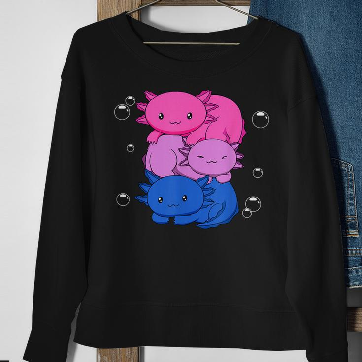 Kawaii Axolotl Pile Bisexual Pride Flag Bi Lgbtq Sweatshirt Gifts for Old Women