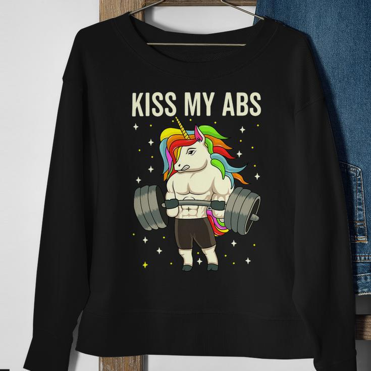 Kiss My Abs Workout Gym Unicorn Weight Lifting Sweatshirt Gifts for Old Women