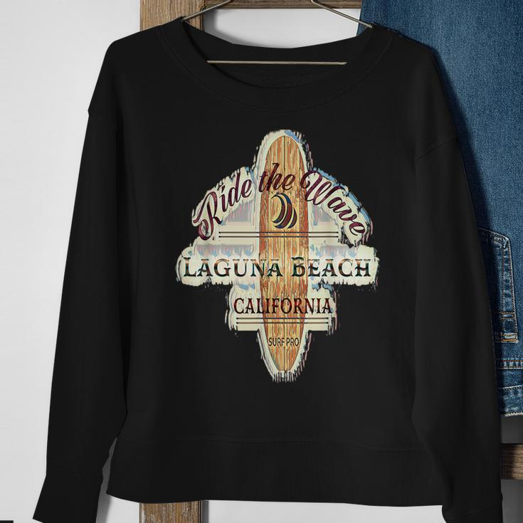 Laguna Beach Distressed Vintage Retro Surfboard Sign Sweatshirt Gifts for Old Women