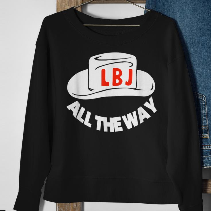 All The Way With Lbj Vintage Lyndon Johnson Campaign Button Sweatshirt Gifts for Old Women