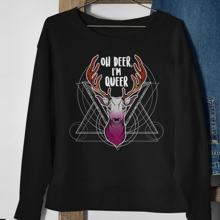 Lesbian Oh Deer Im Queer Lgbt Gay Pride Sapphic Flag Sweatshirt Gifts for Old Women