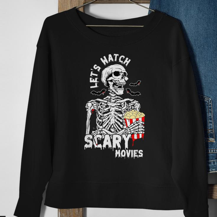Let's Watch Scary Movies Skeleton Popcoin Halloween Costume Sweatshirt Gifts for Old Women