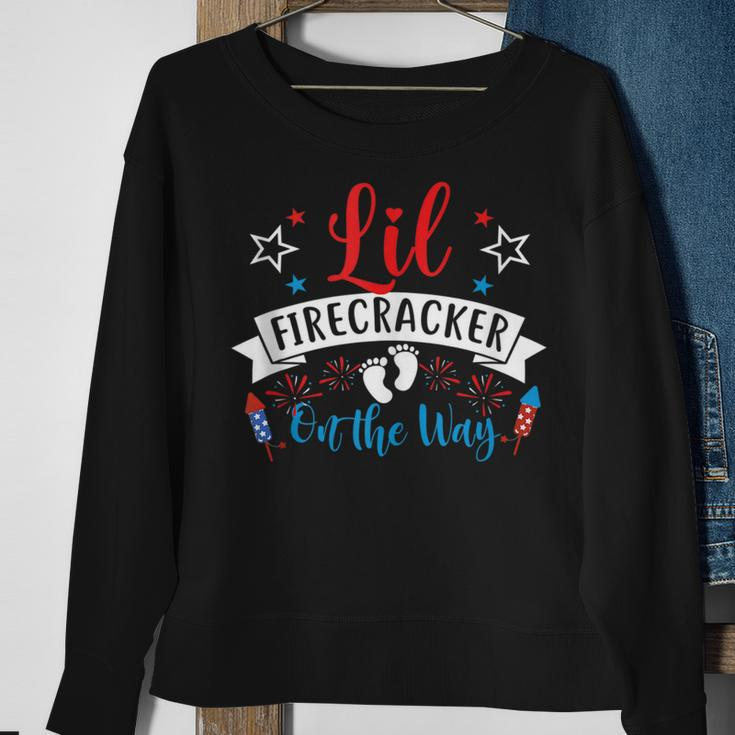 Lil Firecracker On The Way Cute 4Th Of July Pregnancy Sweatshirt Gifts for Old Women