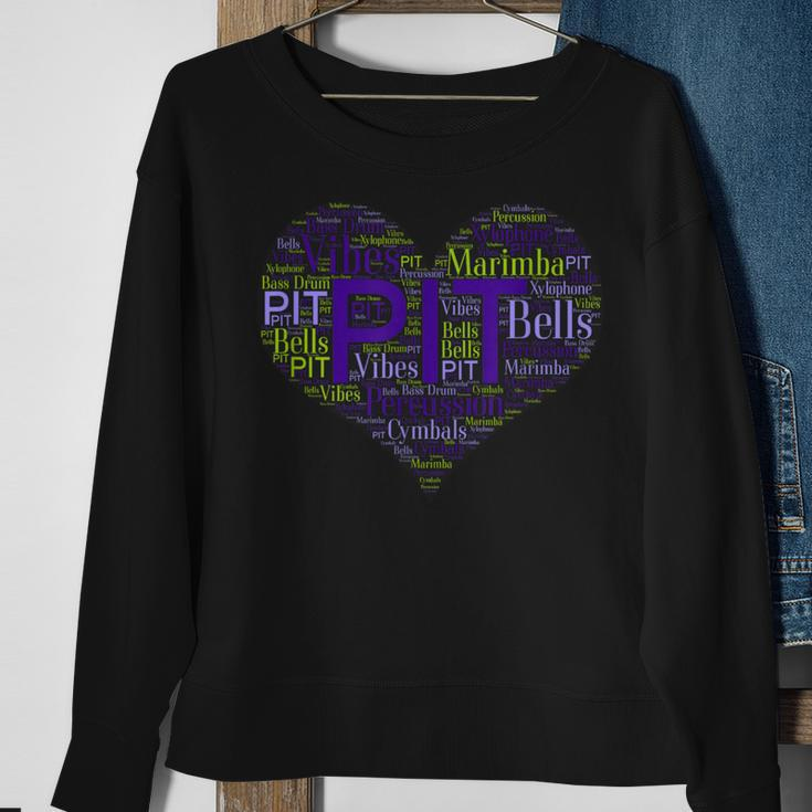 I Love Pit Marching Band Percussion Heart Word Cloud Sweatshirt Gifts for Old Women