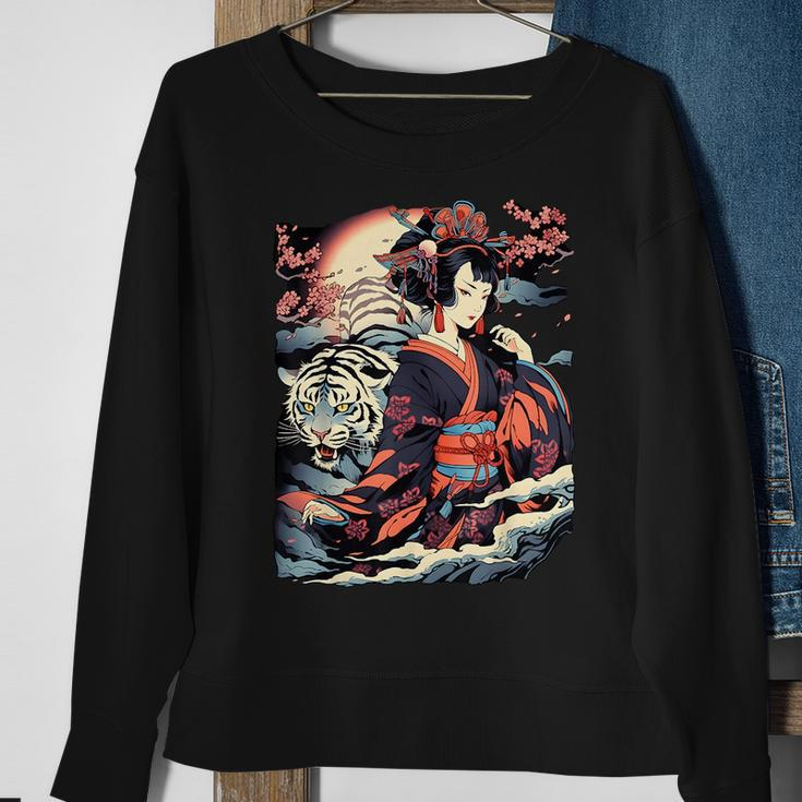 Make A Statement With This Bold Geisha And Tiger Tattoo Sweatshirt Gifts for Old Women