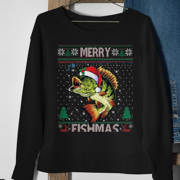 Merry Fishmas Bass Fish Fishing Christmas Ugly Sweater Xmas Sweatshirt Gifts for Old Women