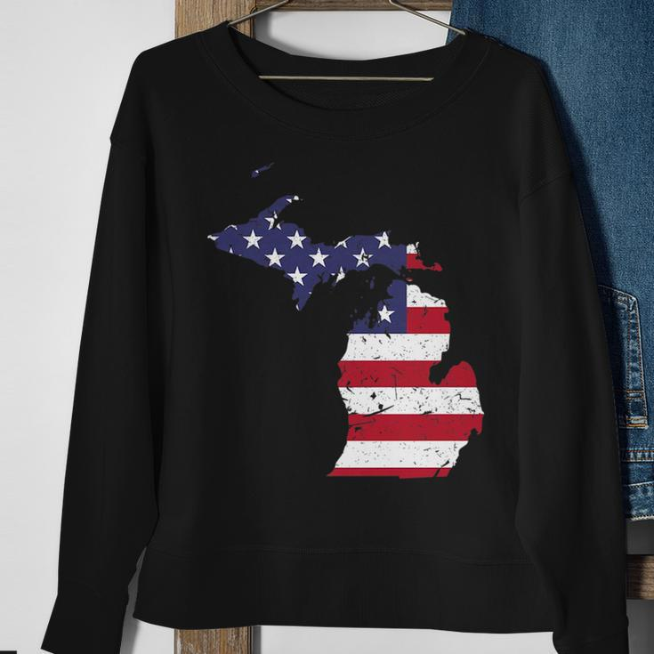 Michigan Map State American Flag 4Th Of July Pride Sweatshirt Gifts for Old Women