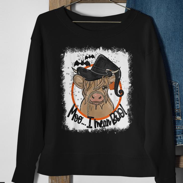 Moo I Mean Boo Ghost Witch Cow Bleached Halloween Sweatshirt Gifts for Old Women