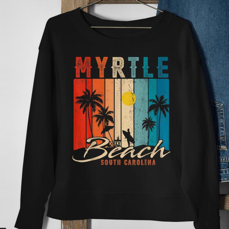 Myrtle Beach Vintage Summer Vacation Palm Trees Sunset Sweatshirt Gifts for Old Women