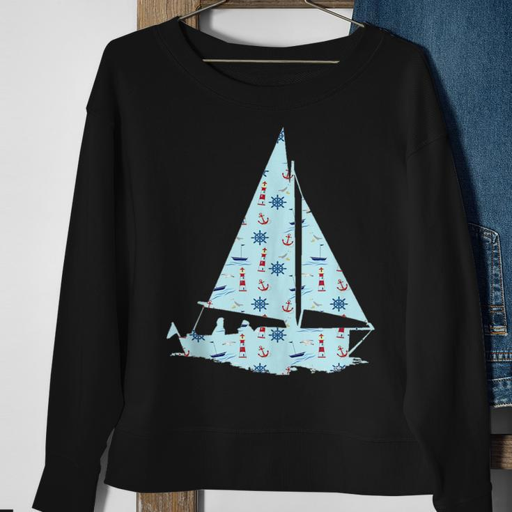 Nautical Sailboat Sring Wheel Anchor Pattern Sweatshirt Gifts for Old Women