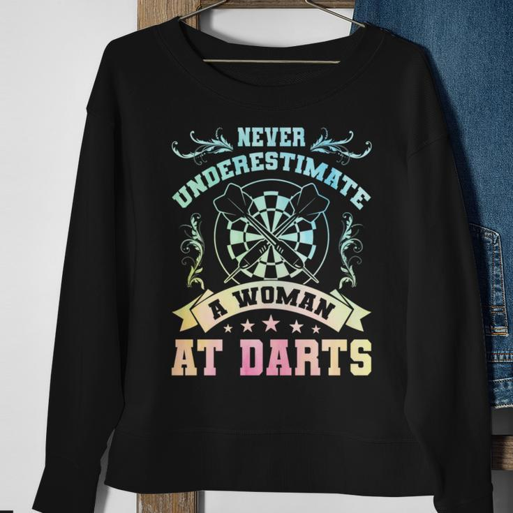 Never Underestimate A Woman At Darts Dartplayer Darting Sweatshirt Gifts for Old Women