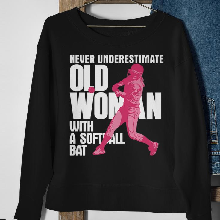 Never Underestimate Old Woman With A Softball Bat Sweatshirt Gifts for Old Women