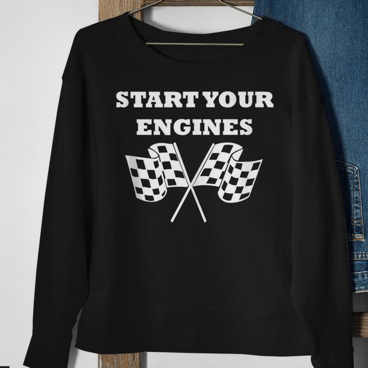 New Start Your Engines Car With Flags Sweatshirt Gifts for Old Women