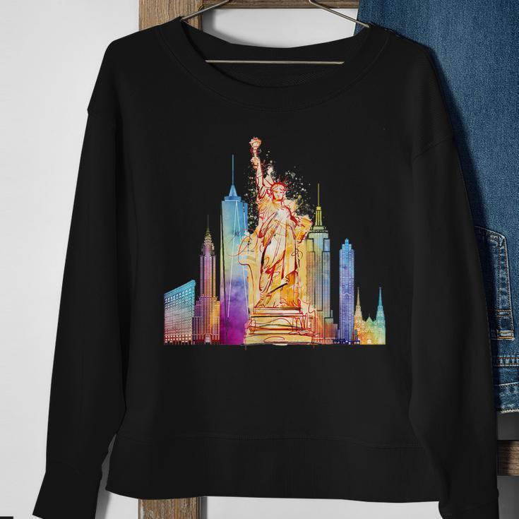 New York City Nyc Retro Watercolor Statue Of Liberty Ny City Sweatshirt Gifts for Old Women