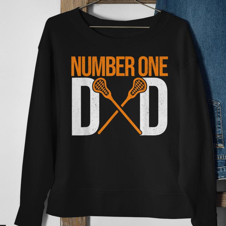 Number One Dad Lax Player Father Lacrosse Stick Lacrosse Dad Sweatshirt Gifts for Old Women