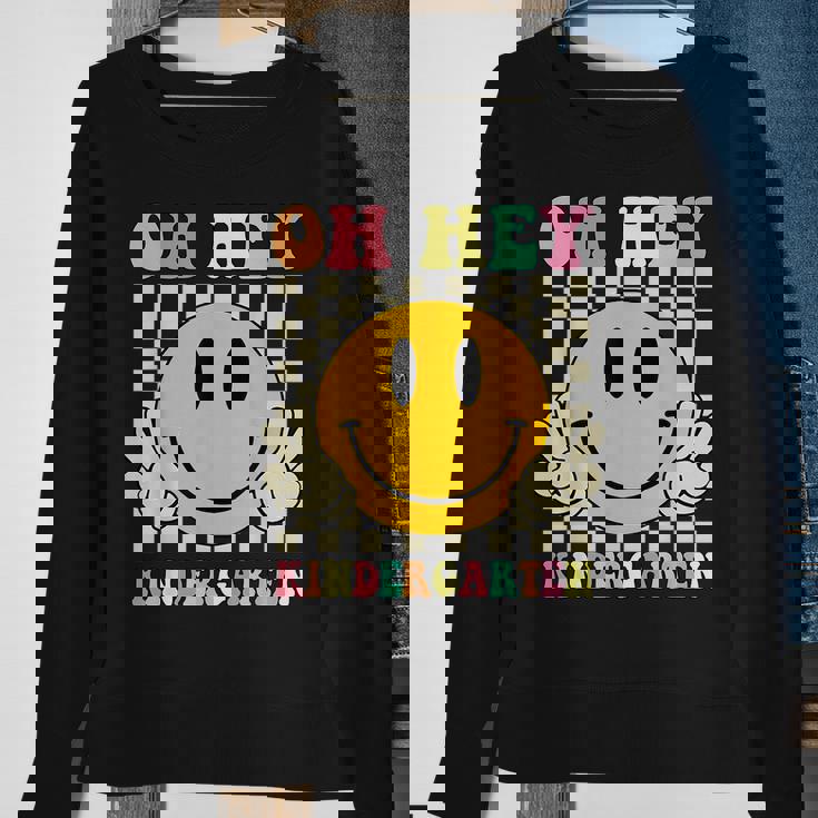 Oh Hey Kindergarten Hippie Smile Face Retro Back To School Sweatshirt Gifts for Old Women