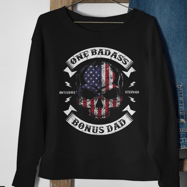 One Badass Bonus Dad Birthday Party Funny Skull Fathers Day Sweatshirt Gifts for Old Women