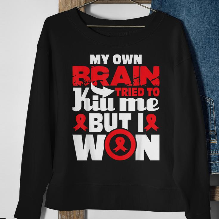 My Own Brain Tried To Kill Me Stroke Survivor Red Ribbon Sweatshirt Gifts for Old Women