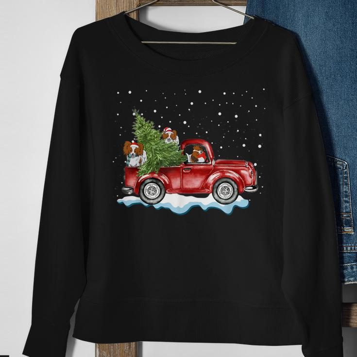 Papillon Dogs Ride Red Truck Christmas Xmas Sweatshirt Gifts for Old Women