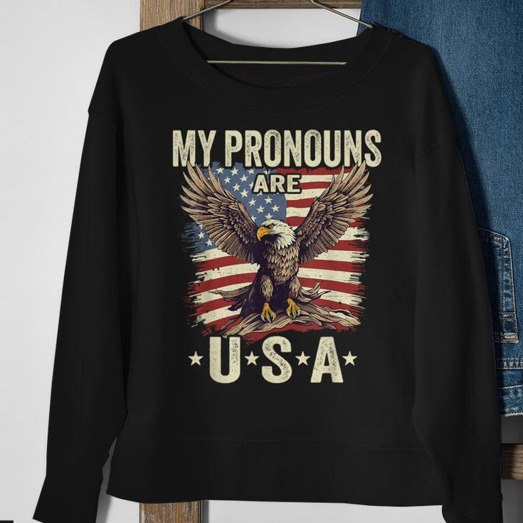 Patriotic American Flag Eagle 4Th July My Pronouns Are Usa Sweatshirt Gifts for Old Women